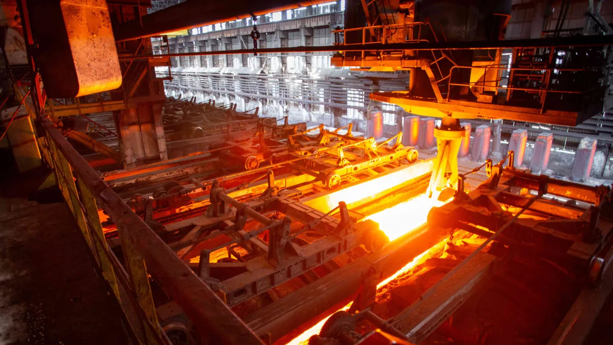 Overhead cranes in a steel factory